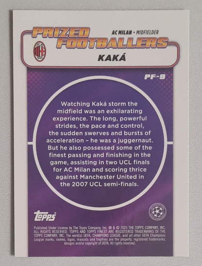 Kaka - 2025 Topps Finest Prized Footballers AC Milan (CL) #PF-9 /99
