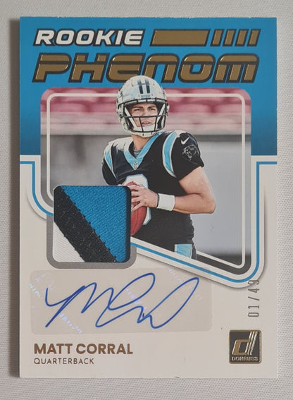 Matt Corral - 2022 Panini Donruss Football NFL Panthers #RPA-2/ Patch /49 / Auto