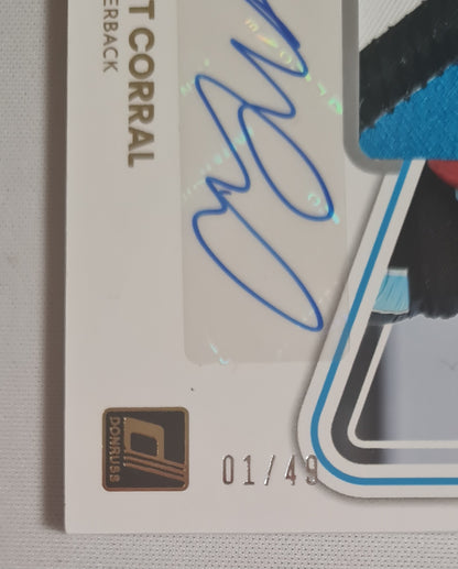 Matt Corral - 2022 Panini Donruss Football NFL Panthers #RPA-2/ Patch /49 / Auto