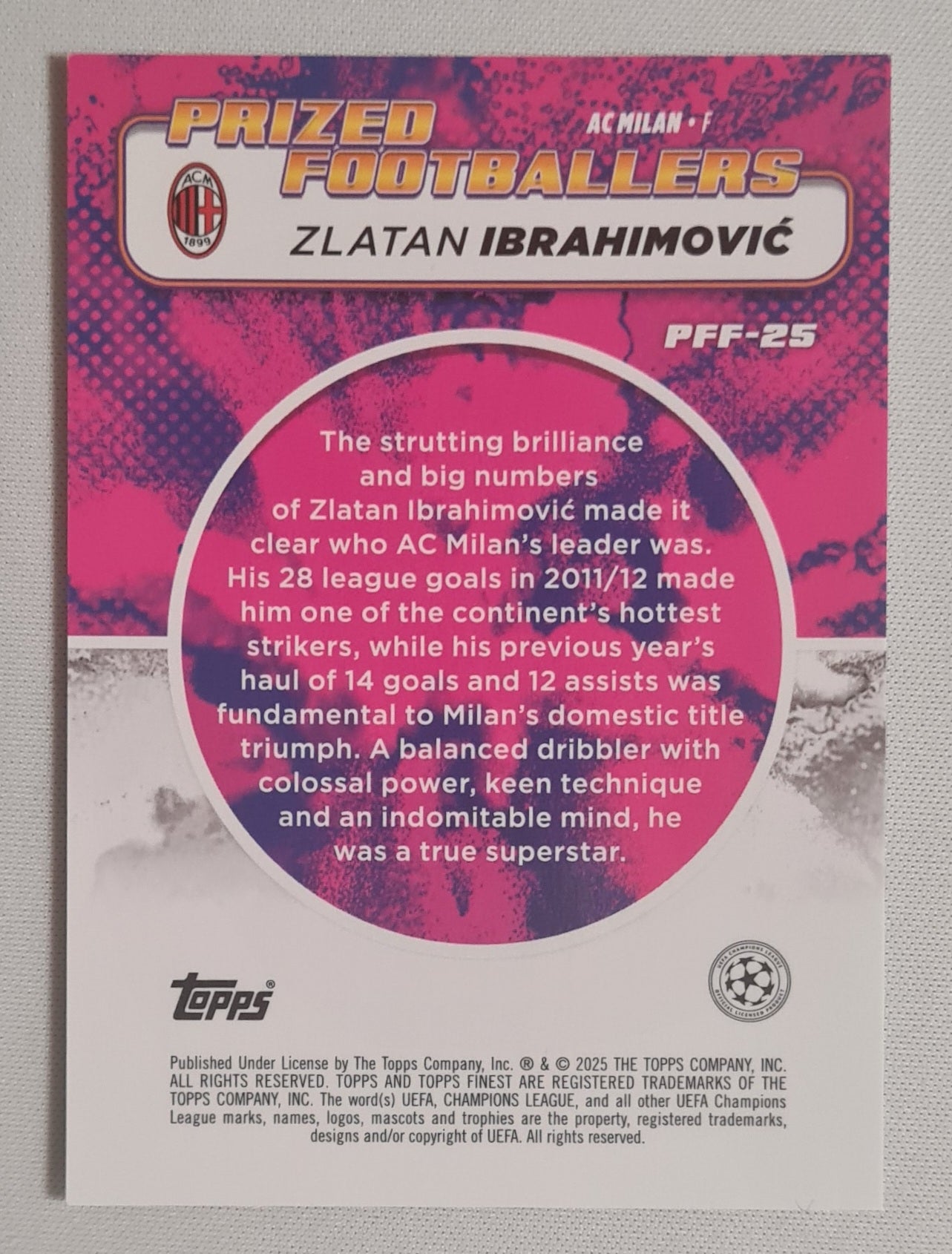 Zlatan Ibrahimovic - 2025 Topps Finest Prized Footballers AC Milan #PFF-25 Blue/Gold Fusion