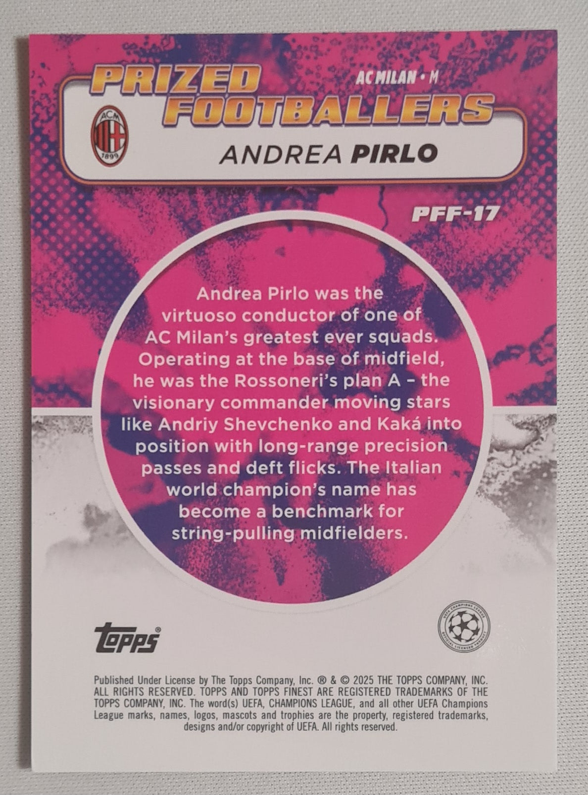Andrea Pirlo - 2025 Topps Finest Prized Footballers AC Milan #PFF-17 Blue/Red Fusion