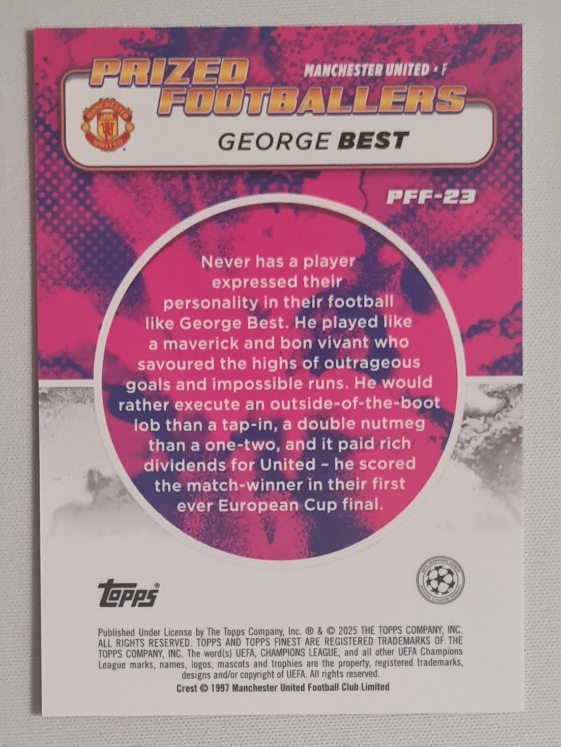 George Best - 2025 Topps Finest Prized Footballers Manchester United #PFF-23 Blue/Red Fusion