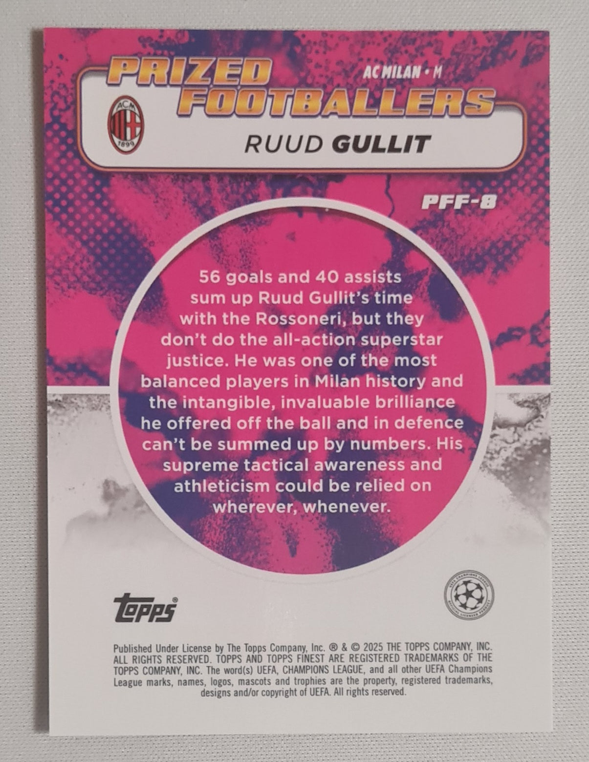 Ruud Gullit - 2025 Topps Finest Prized Footballers AC milan #PFF-8 Orange/Red Fusion