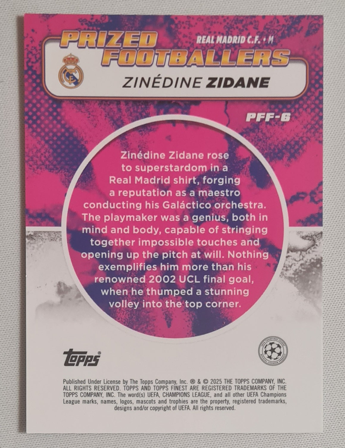 Zinedine Zidane - 2025 Topps Finest Prized Footballers Real Madrid C.F. #PFF-6 Blue Gold  Fusion