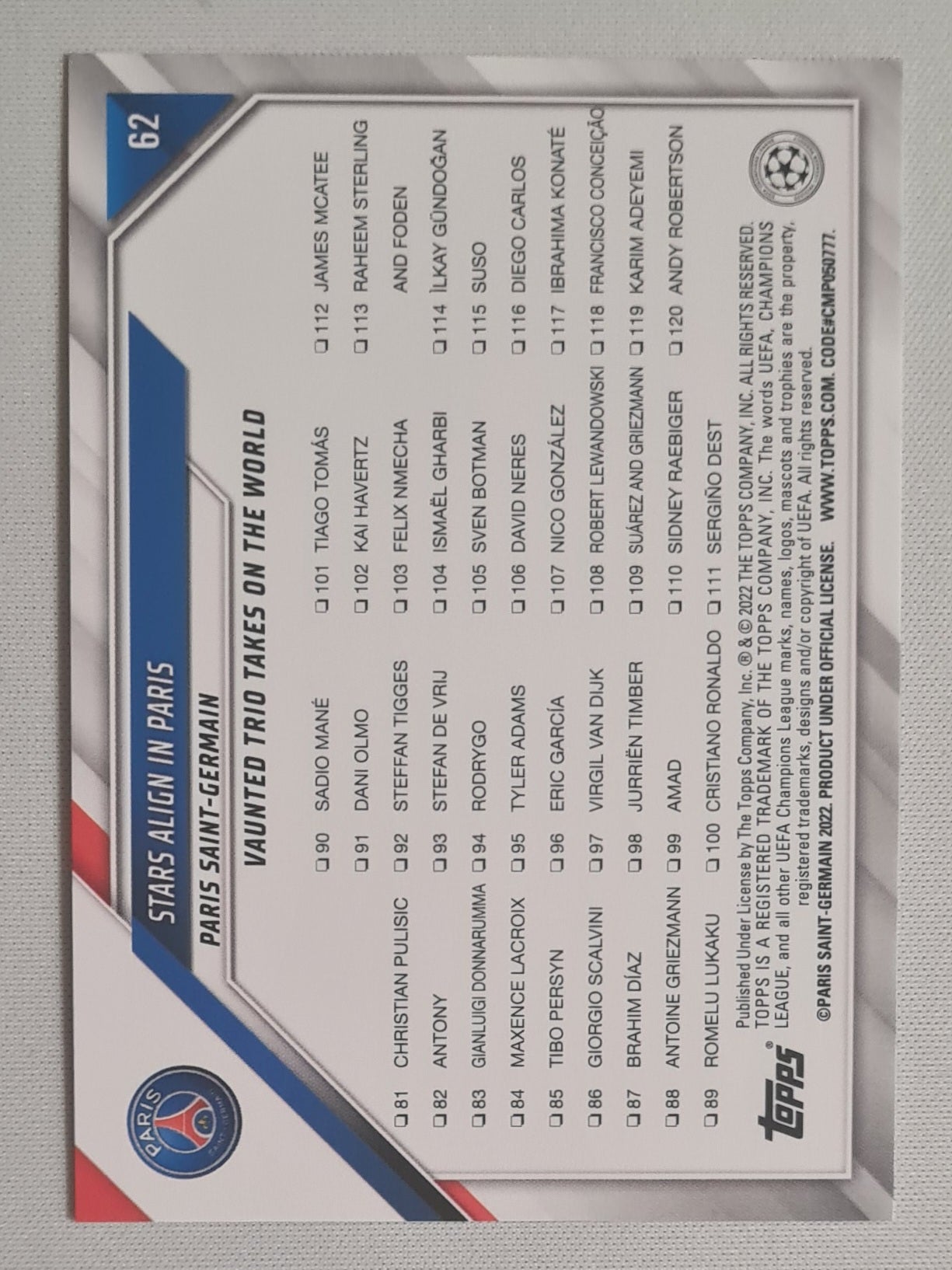 Stars Align in Paris - 2022 Topps Vaunted Trio Takes on the World (featuring Messi/Neymar/Mbappe #62