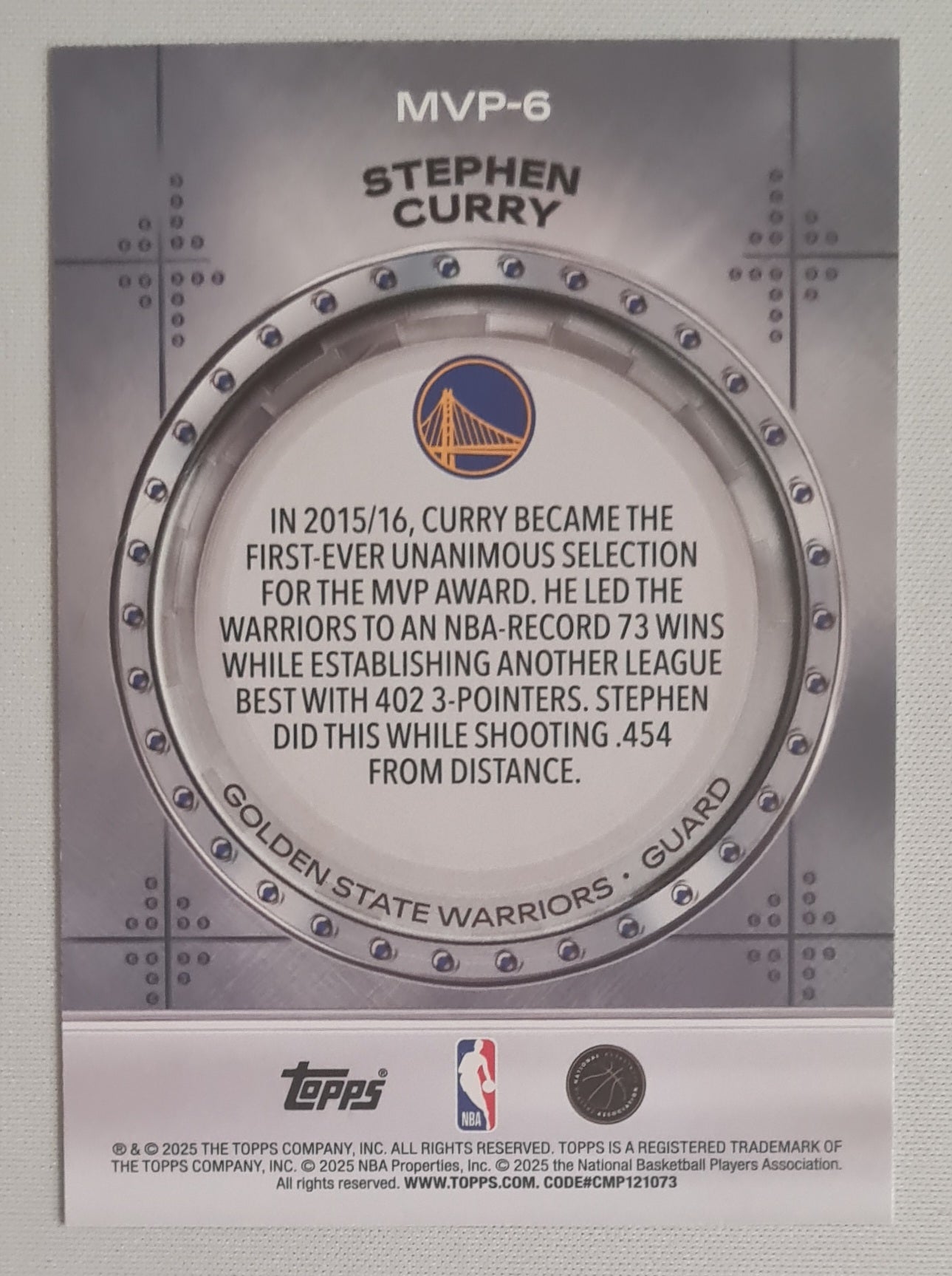 Stephen Curry - 2025 Topps NBA Basketball Golden State Warriors #MVP-6
