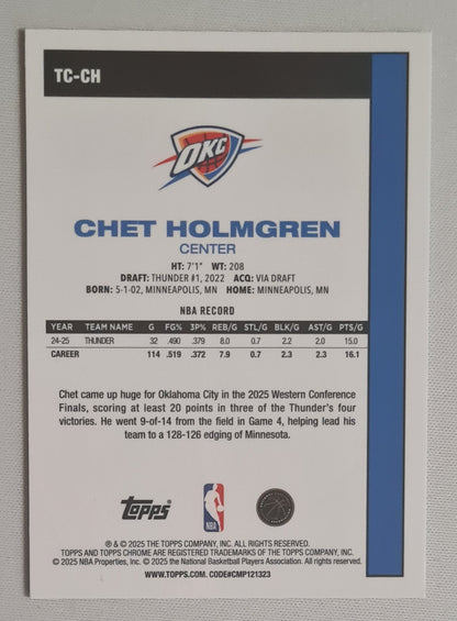 Chet Holmgren - 2025 Topps Chrome NBA Basketball Oklahoma City Thunder #TC-CH Aqua Mojo /199
