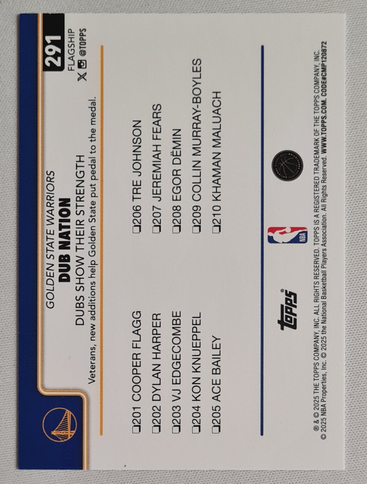 Dub Nation - 2025 Topps Dubs Show Their Strength #291
