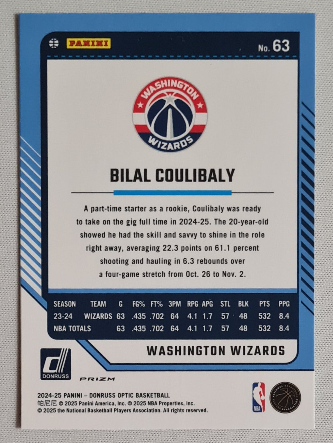 Bilal Coulibaly - 2024-25 Panini Donruss Optic #63 Jazz Parallel