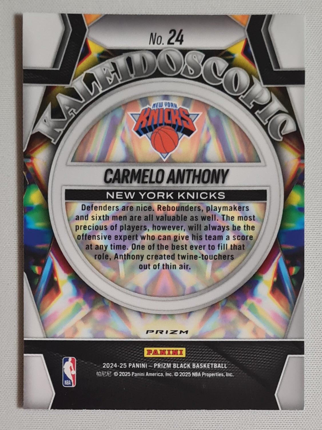 Carmelo Anthony - 2024-25 Panini Prizm Black Kaleidoscopic Silver #24