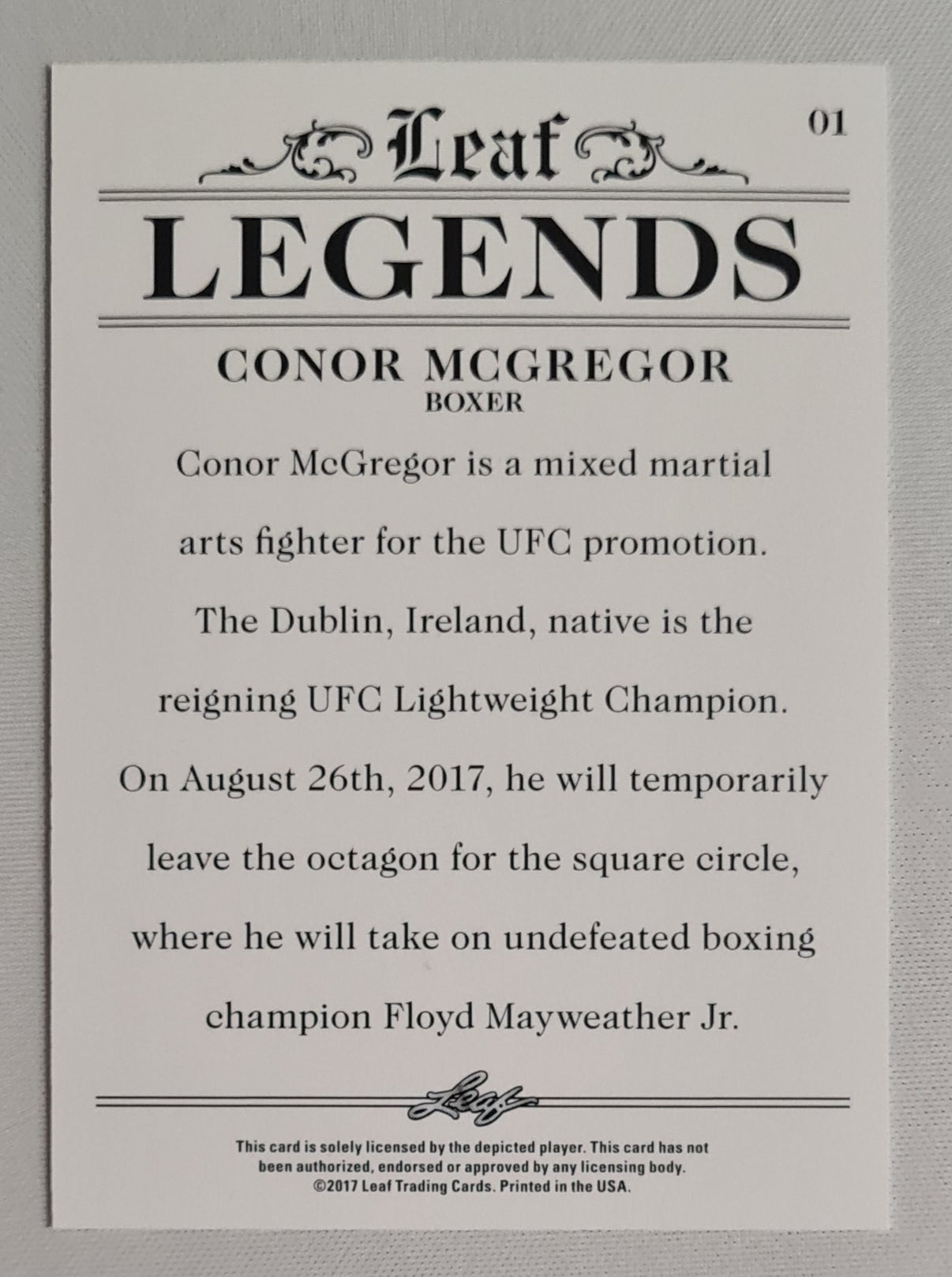 Conor McGregor - 2017 Leaf Legends UFC Fighter/ Boxer #01