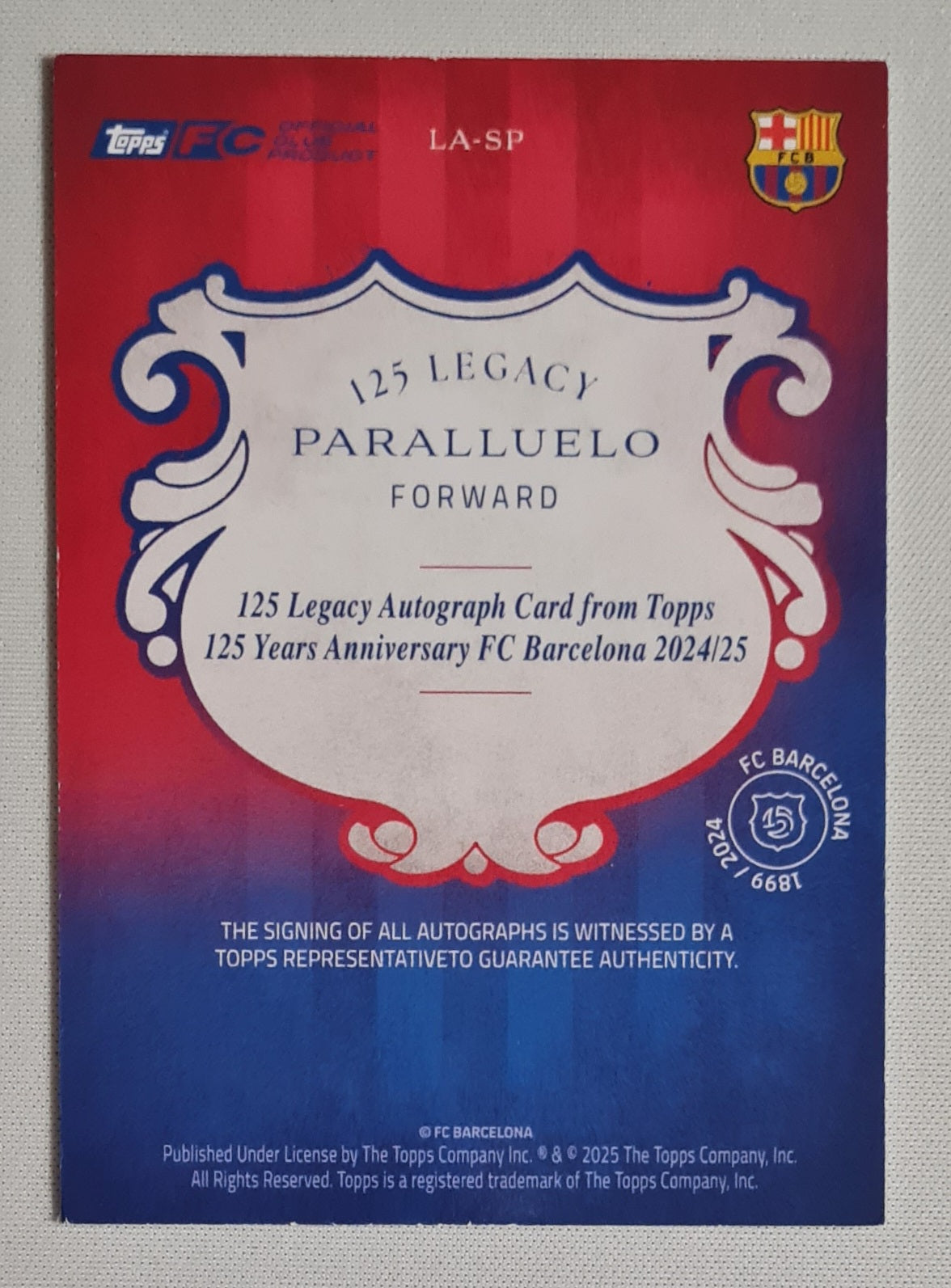 Paralluelo - 2025 Topps FC Barcelona 125 Legacy /75 Auto #LA-SP