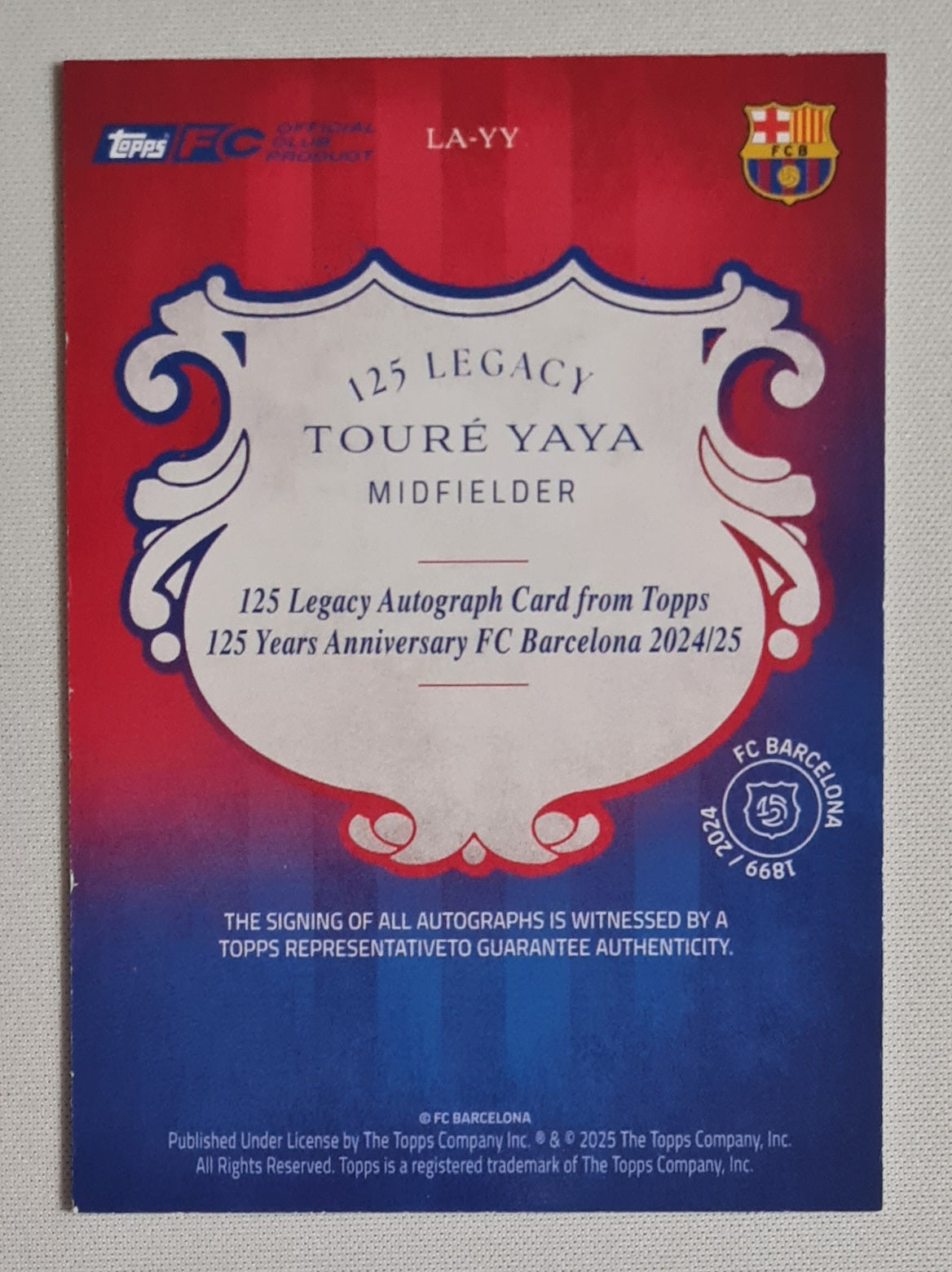 Toure Yaya - 2025 Topps FC Barcelona 125 Legacy /25 Auto #LA-YY