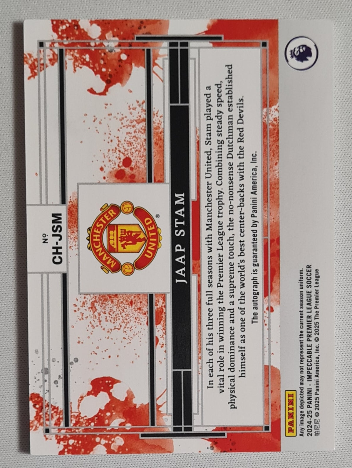 Jaap Stam - 2024-25 Panini Impeccable Red Devils /78 Auto #CH-JSM