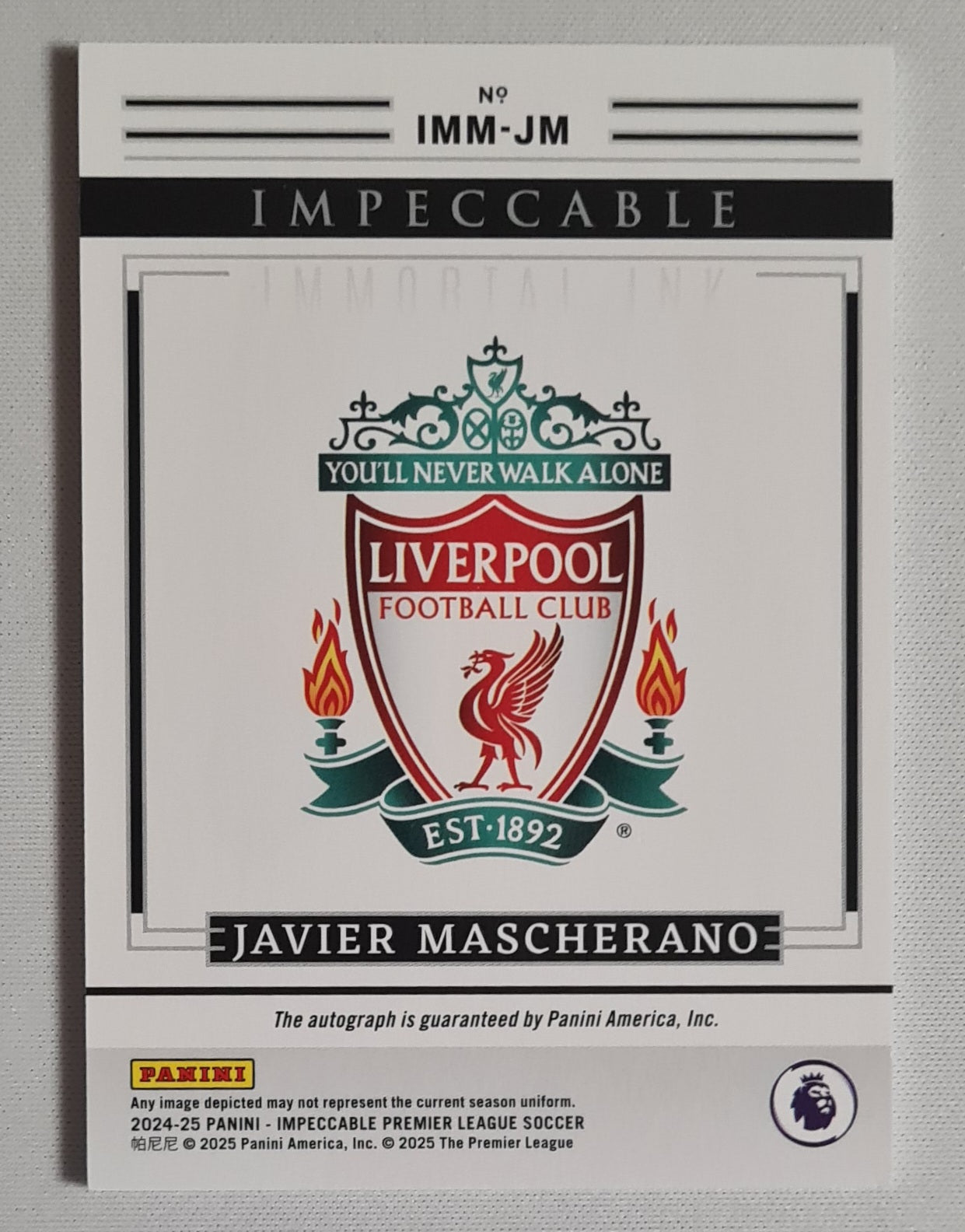 Javier Mascherano - 2024-25 Panini Impeccable Immortal Ink /99 on card Auto #IMM-JM