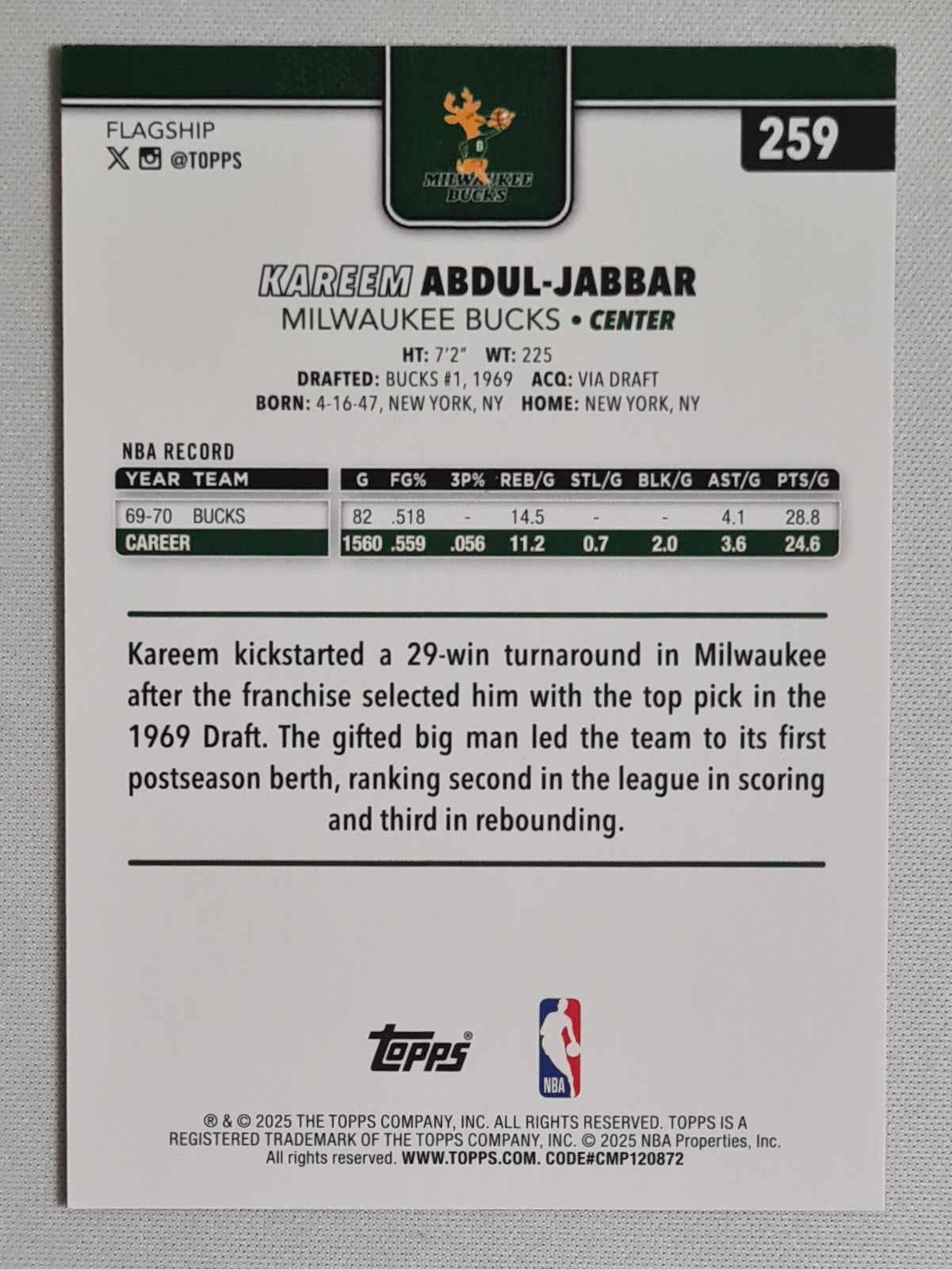 Kareem Abdul-Jabbar - 2025 Topps /68 #259