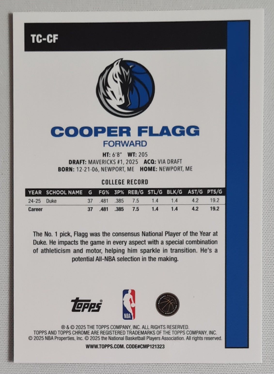 Cooper Flagg - 2025 Topps Chrome Silver Mojo 45th Anniversary #TC-CF