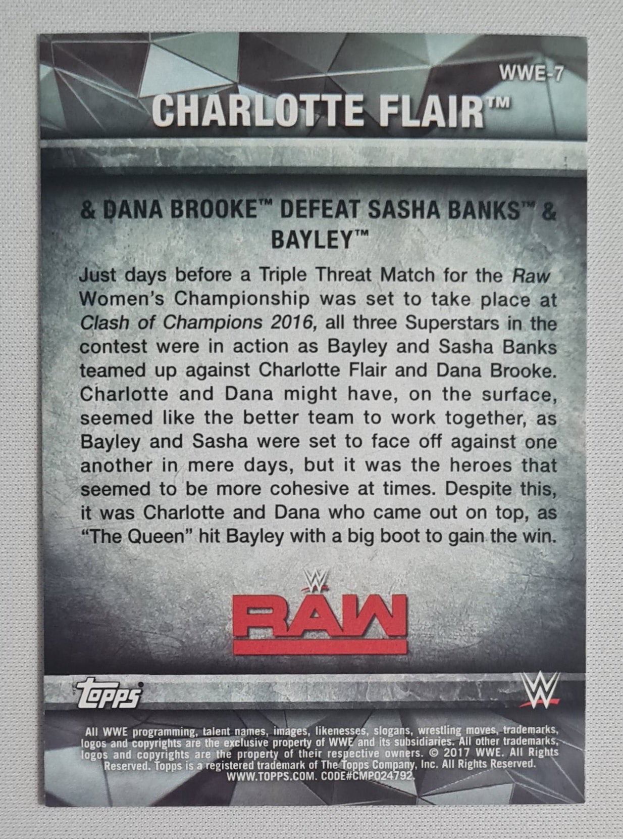 Charlotte Flair - 2017 Topps WWE Wrestling RAW #WWE-7
