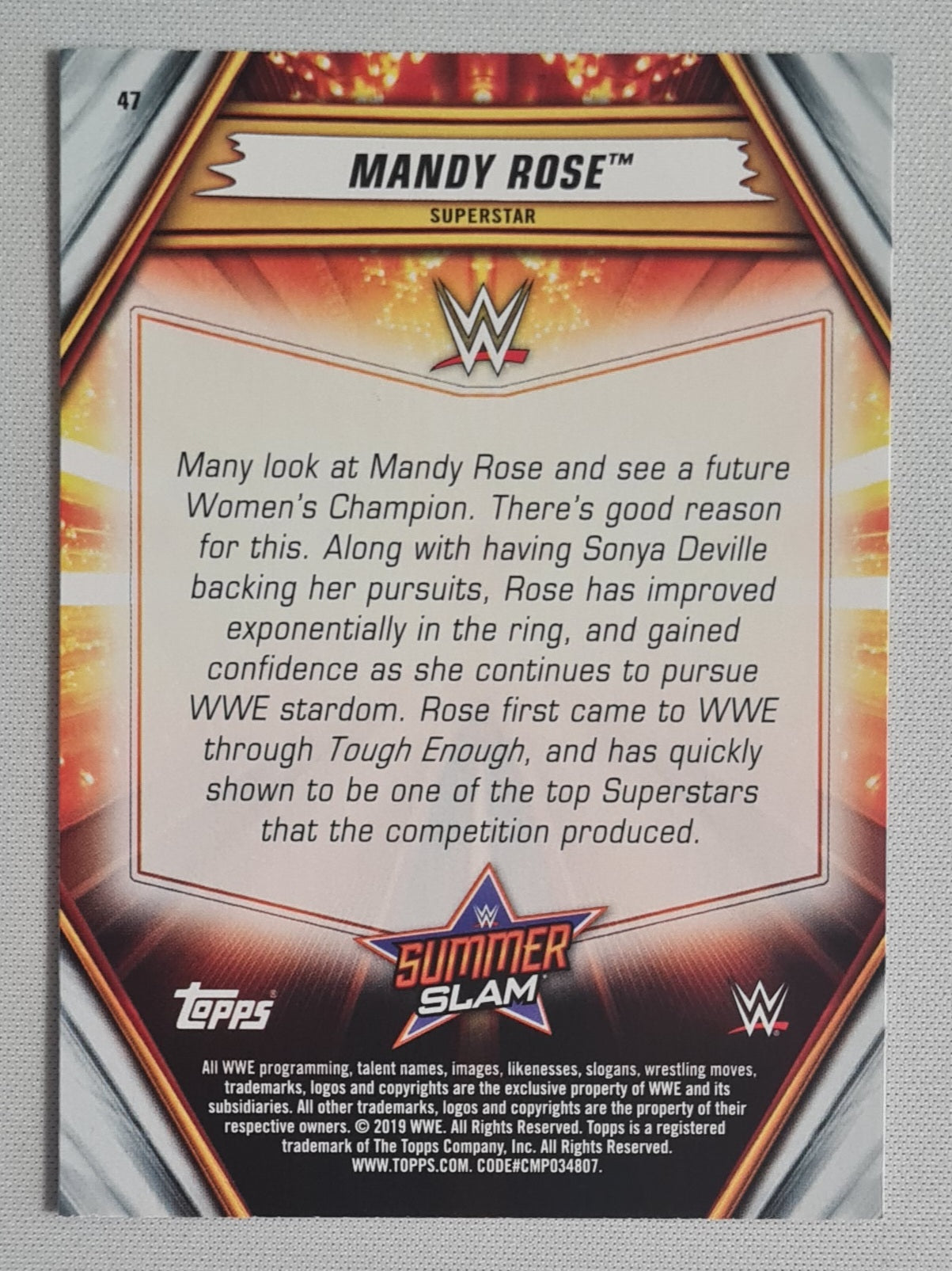 Mandy Rose - 2019 Topps WWE Wrestling SUMMERSLAM Superstar #47