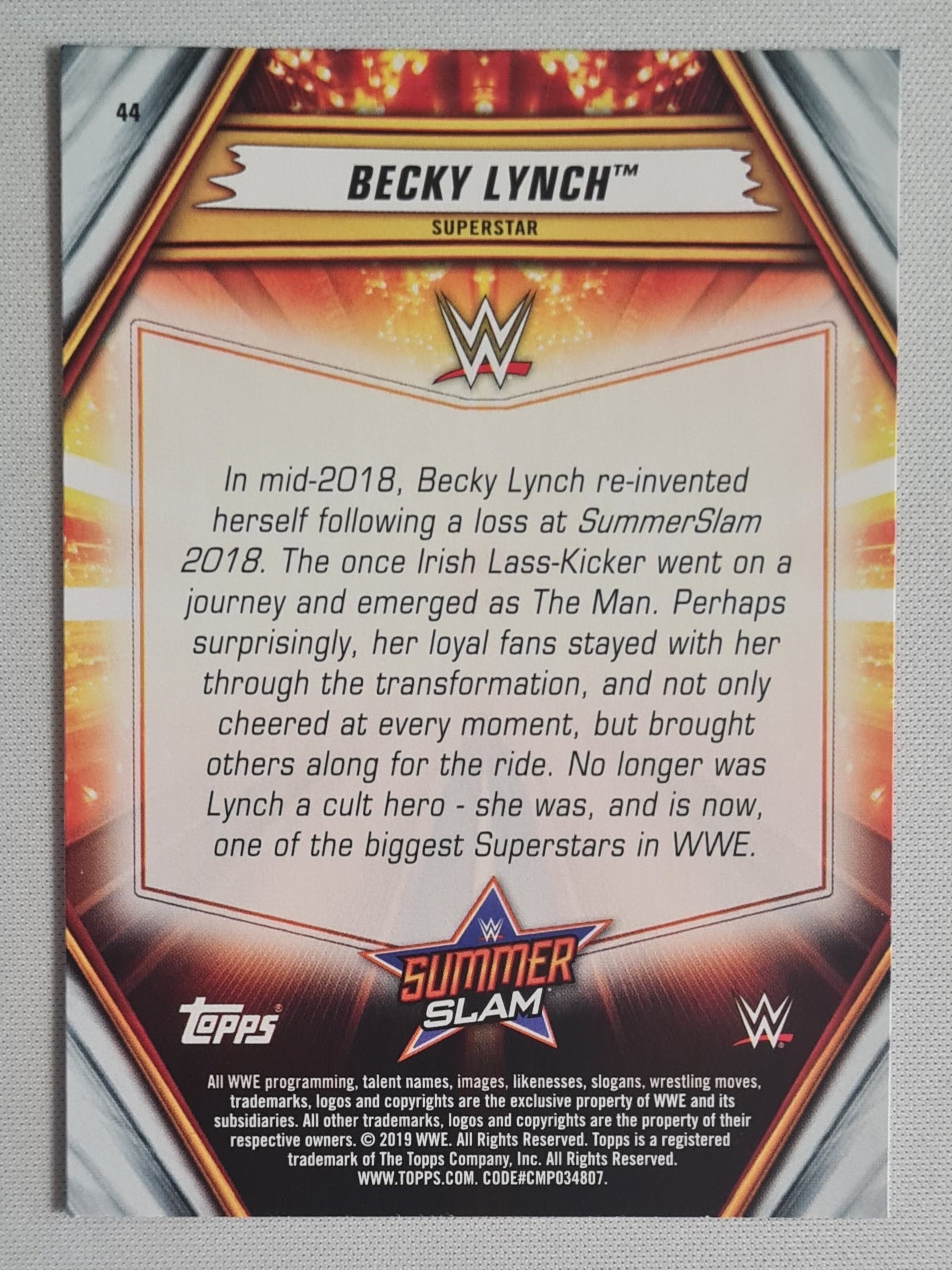 Becky Lynch - 2019 Topps WWE Wrestling SUMMERSLAM Superstar #44