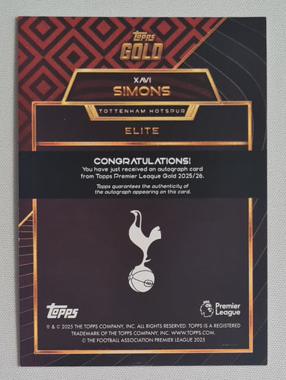 Xavi Simons - 2025 Topps Gold Premier League Tottenham Hotspur ELITE /25 /Autograph