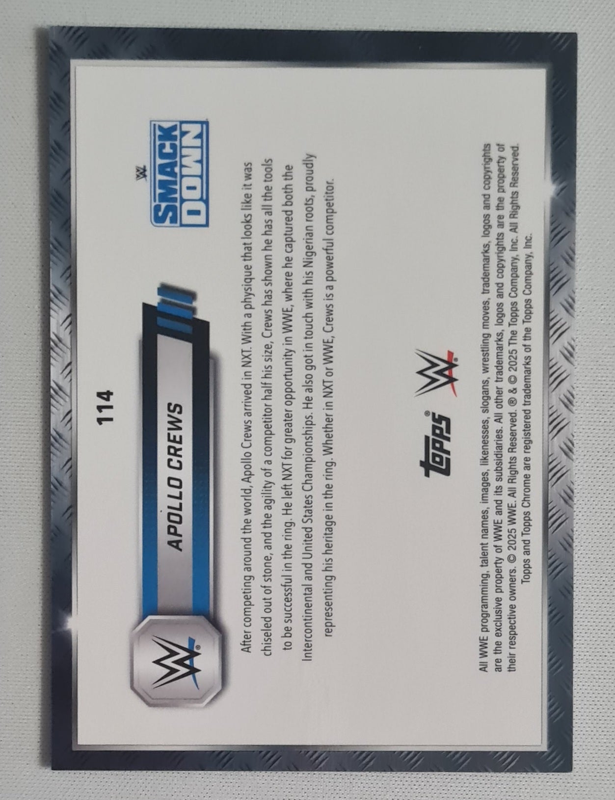 Apollo Crews - 2025 Topps WWE Wrestling SMACK DOWN #114 Purple Cracked Ice /10