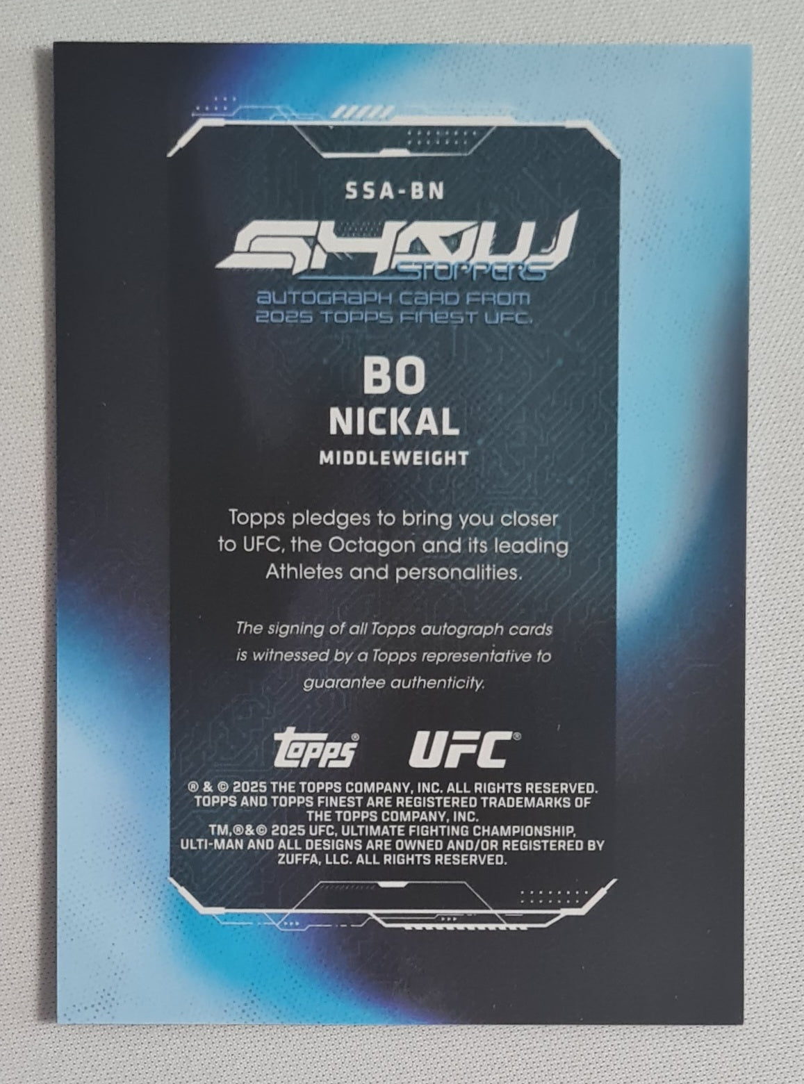 Bo Nickal - 2025 Topps Show Stoppers UFC Fighter Middleweight #SSA-BN /Auto