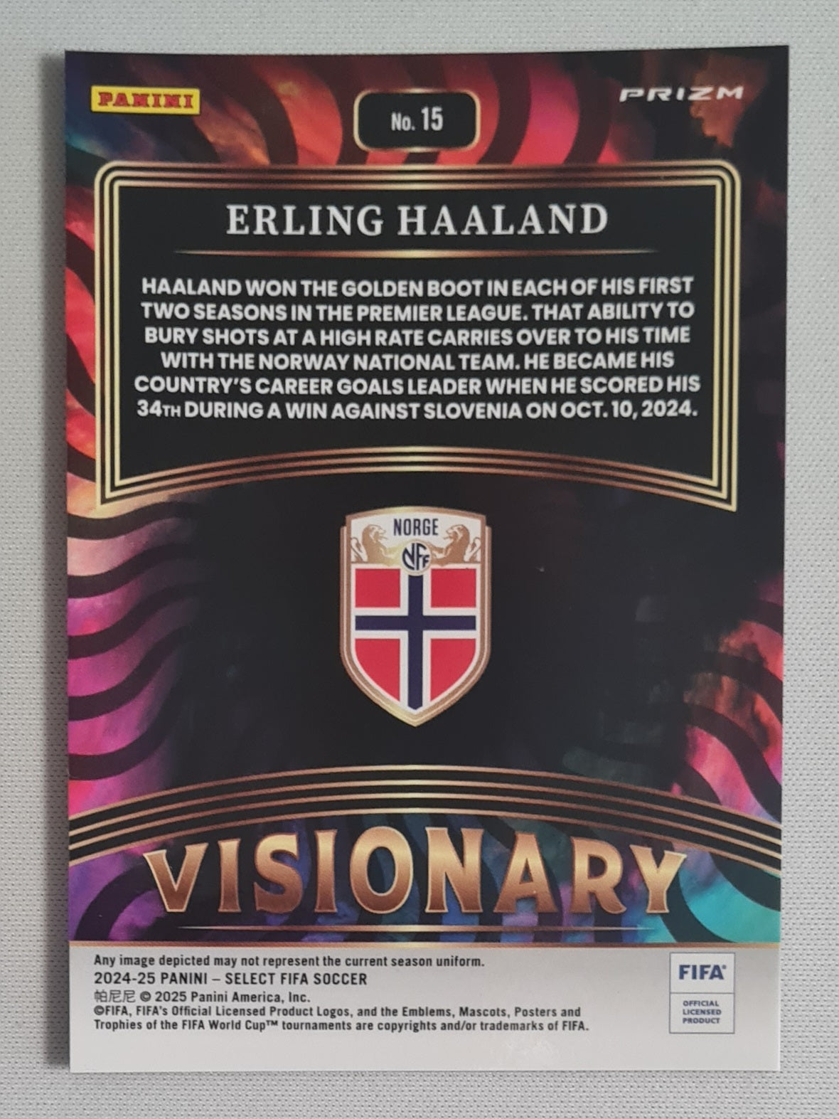 Erling Haaland - 2024/25 Panini Select FIFA Soccer Visionary National Team Norway #15 Prizm