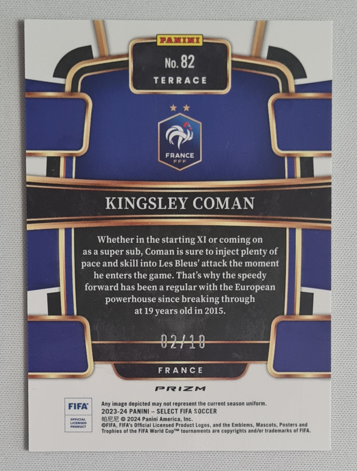 Kingsley Coman - 2023/24 Panini Select FIFA Soccer National Team France #82 Terrace Gold /10