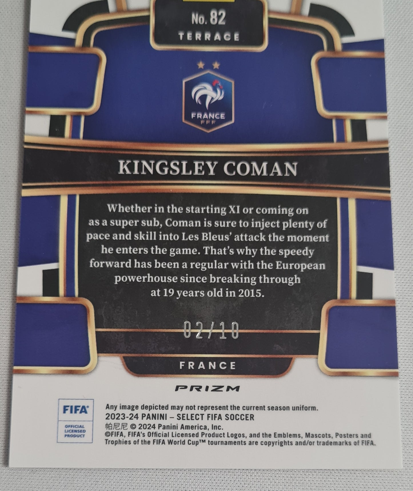 Kingsley Coman - 2023/24 Panini Select FIFA Soccer National Team France #82 Terrace Gold /10