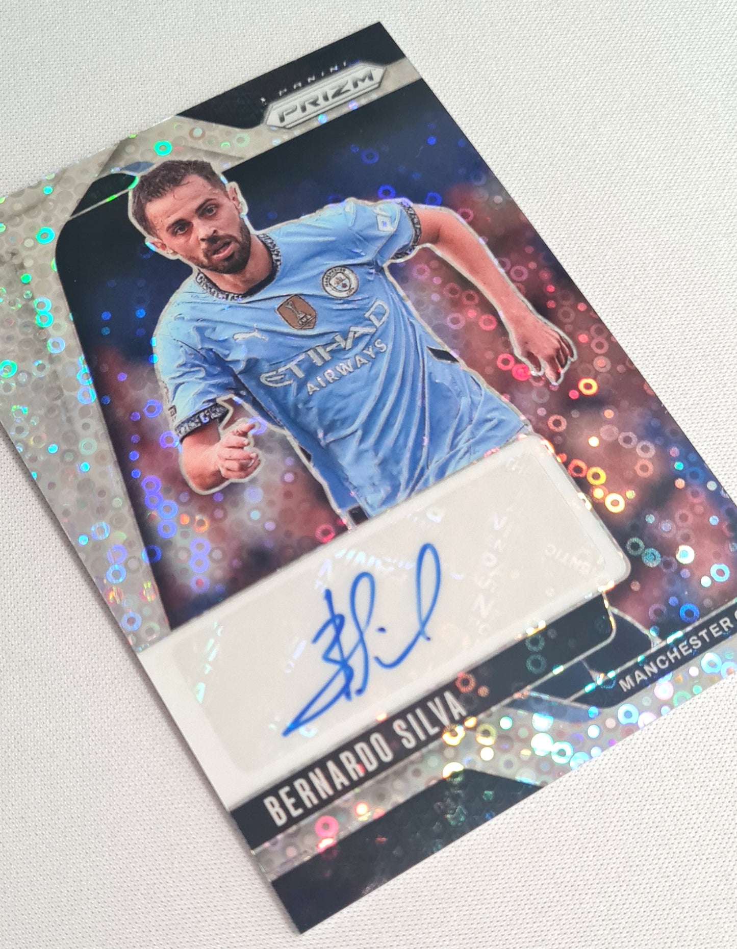 Bernardo Silva - 2024/25 Panini Prizm Premier League Soccer Manchester City #S-BS Disco Refractor /Auto