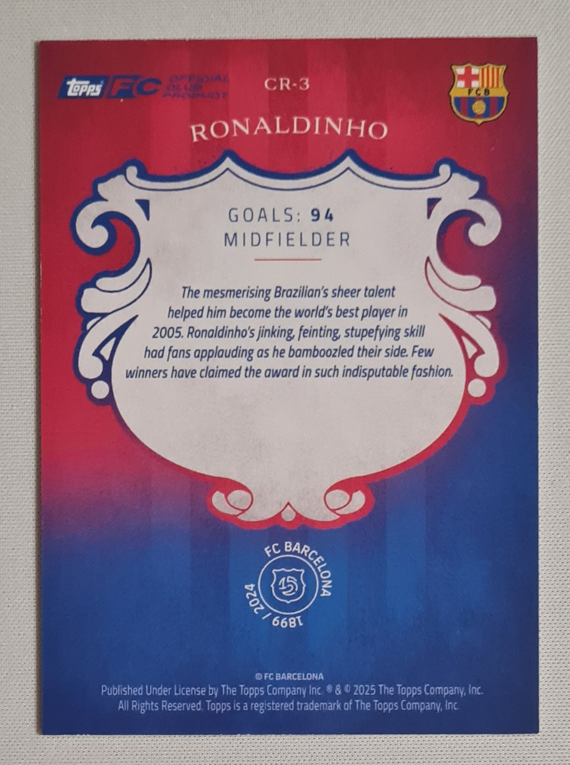 Ronaldinho - 2025 Topps Barcelona 125 Years Cream of the Crop #CR-3