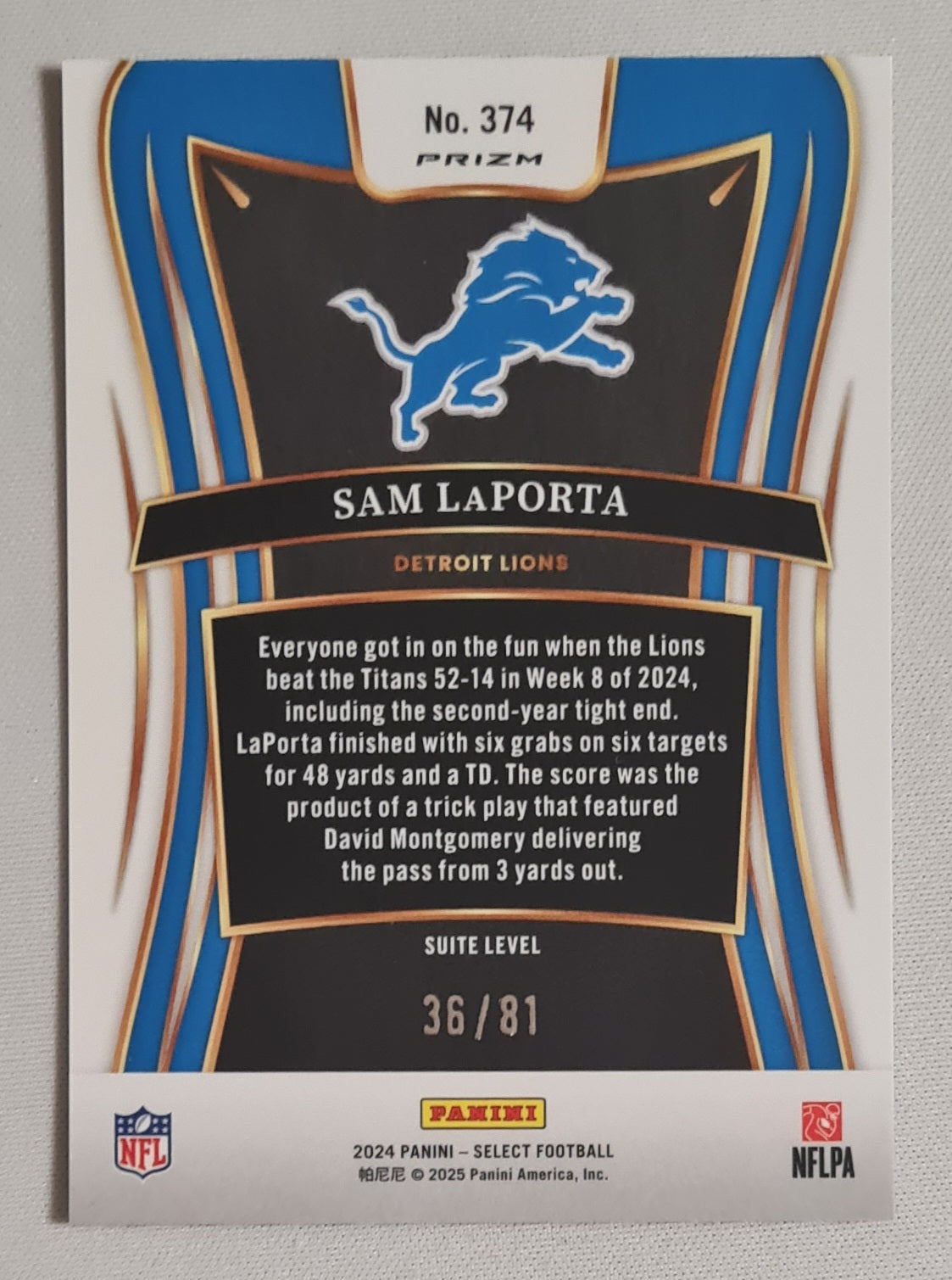 Sam LaPorta - 2024 Panini Select Dragon Scale NFL Detroit Lions /81 #374