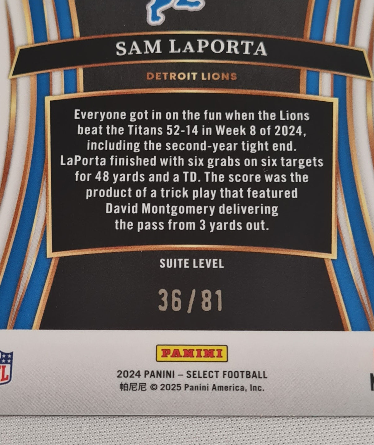 Sam LaPorta - 2024 Panini Select Dragon Scale NFL Detroit Lions /81 #374