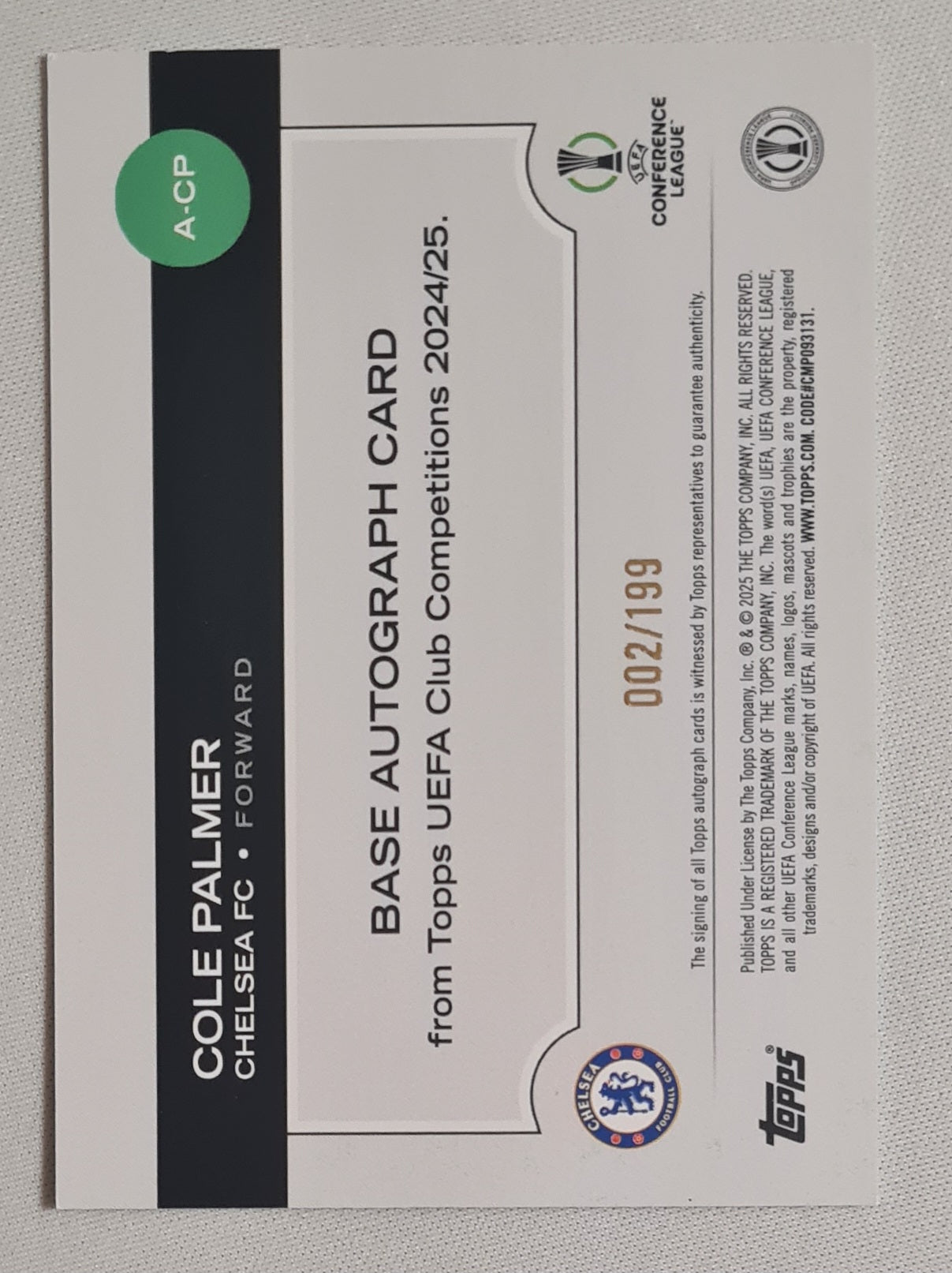 Cole Palmer - 2025 Topps UEFA Green Auto /199 #A-CP