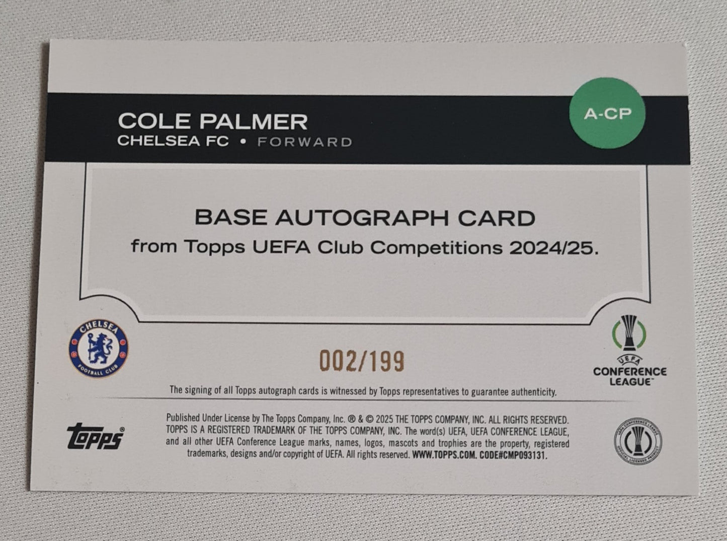 Cole Palmer - 2025 Topps UEFA Green Auto /199 #A-CP