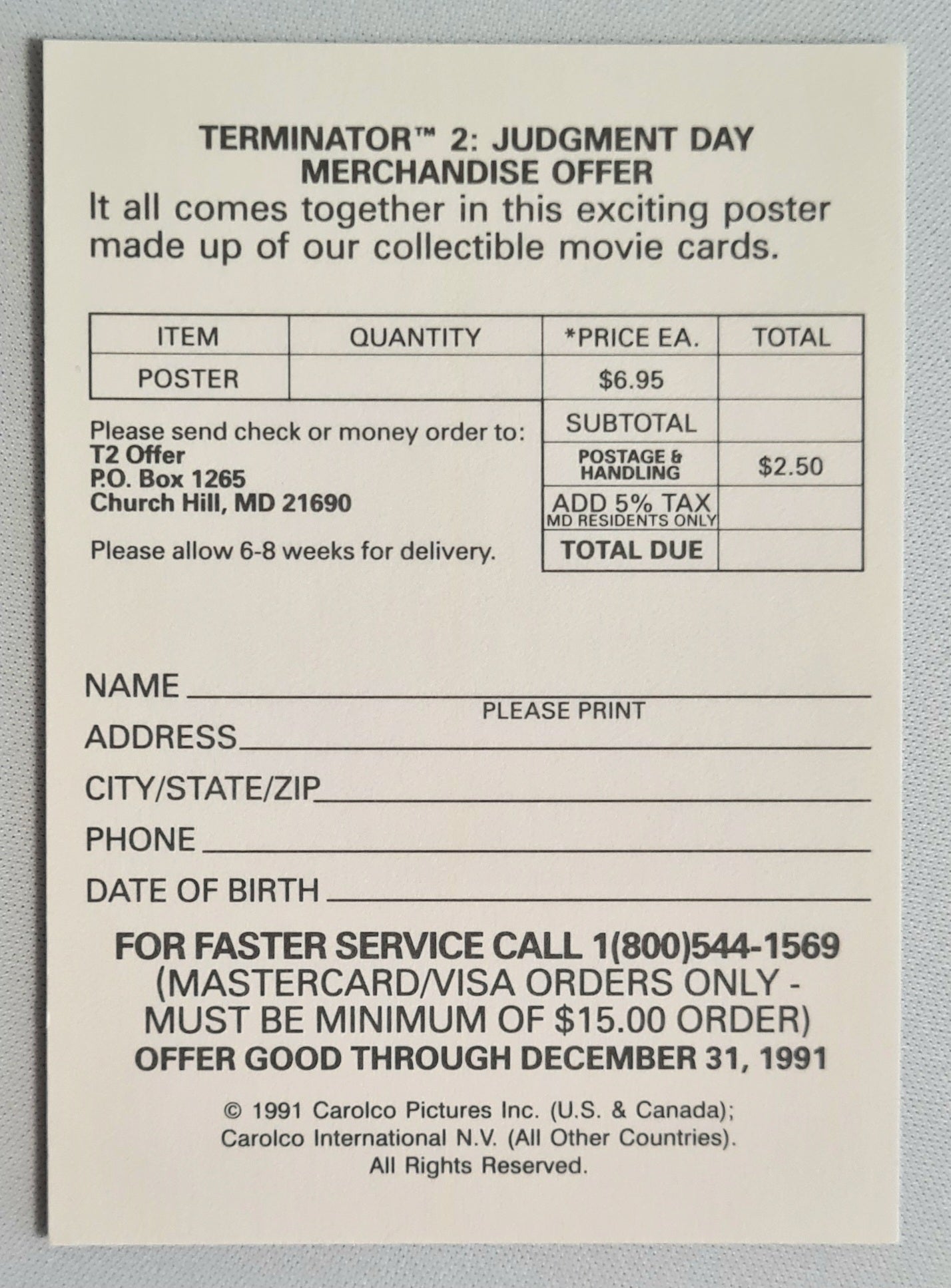 Terminator 2 - 1991 Carolco Pictures Collectors Edition Poster (Card) Featuring all 140 T2 Movie Cards