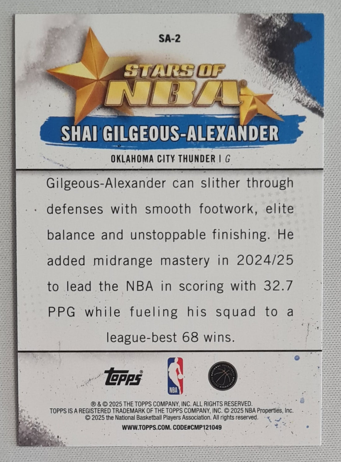 Shai Gilgeous-Alexander - 2025 Topps Basketball Stars of NBA - NBA Oklahoma Thunder #SA-2 Refractor