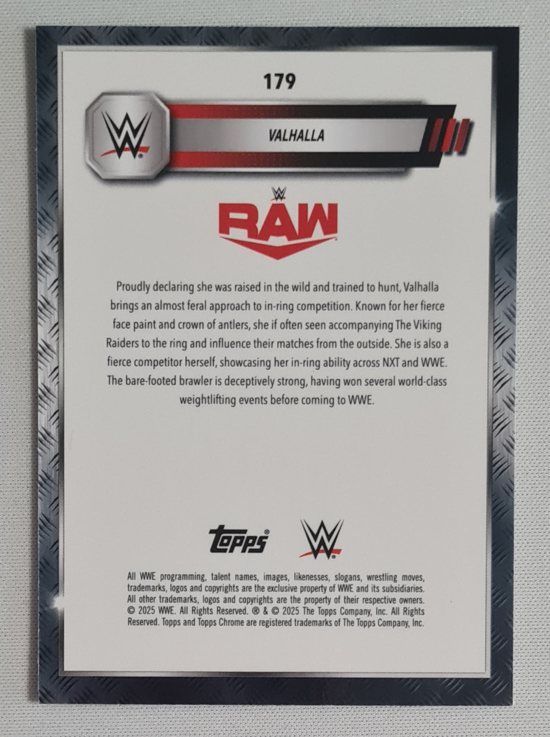 Valhalla - 2025 Topps Chrome WWE Wrestling RAW #179 Green Laser /175