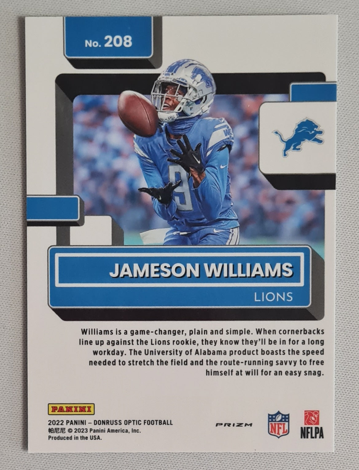 Jameson Williams - 2022 Panini Donruss Optic Football NFL Detroit Lions Ratd Rookie #208 Refractor