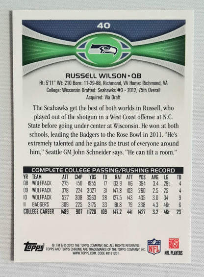 Russell Wilson - 2012 Topps Chrome Football NFL Seattle Seahawks (RC) #40