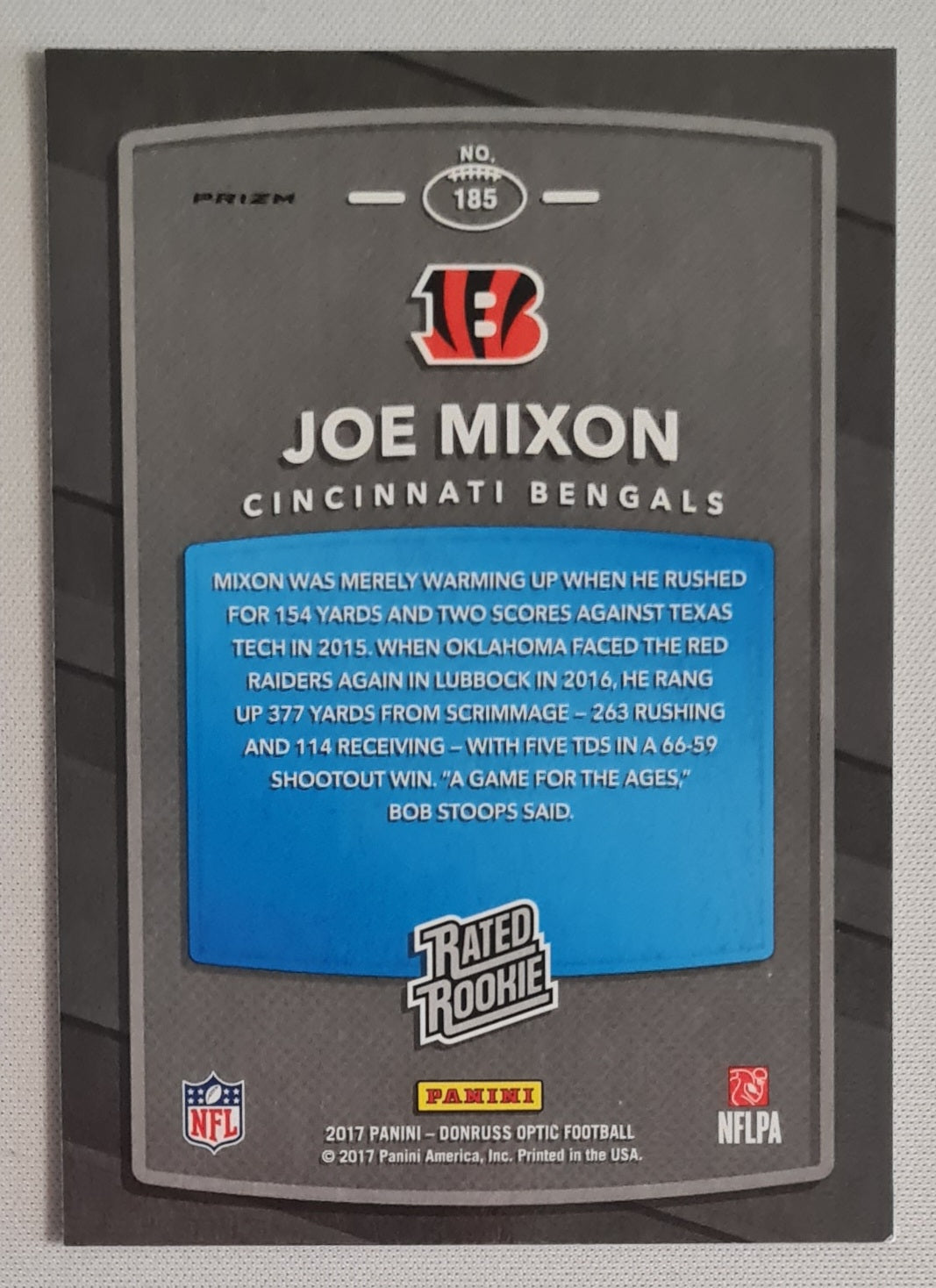 Joe Mixon - 2017 Panini Donruss Optic Football NFL Cincinnati Bengals Rated Rookie #185 Holo