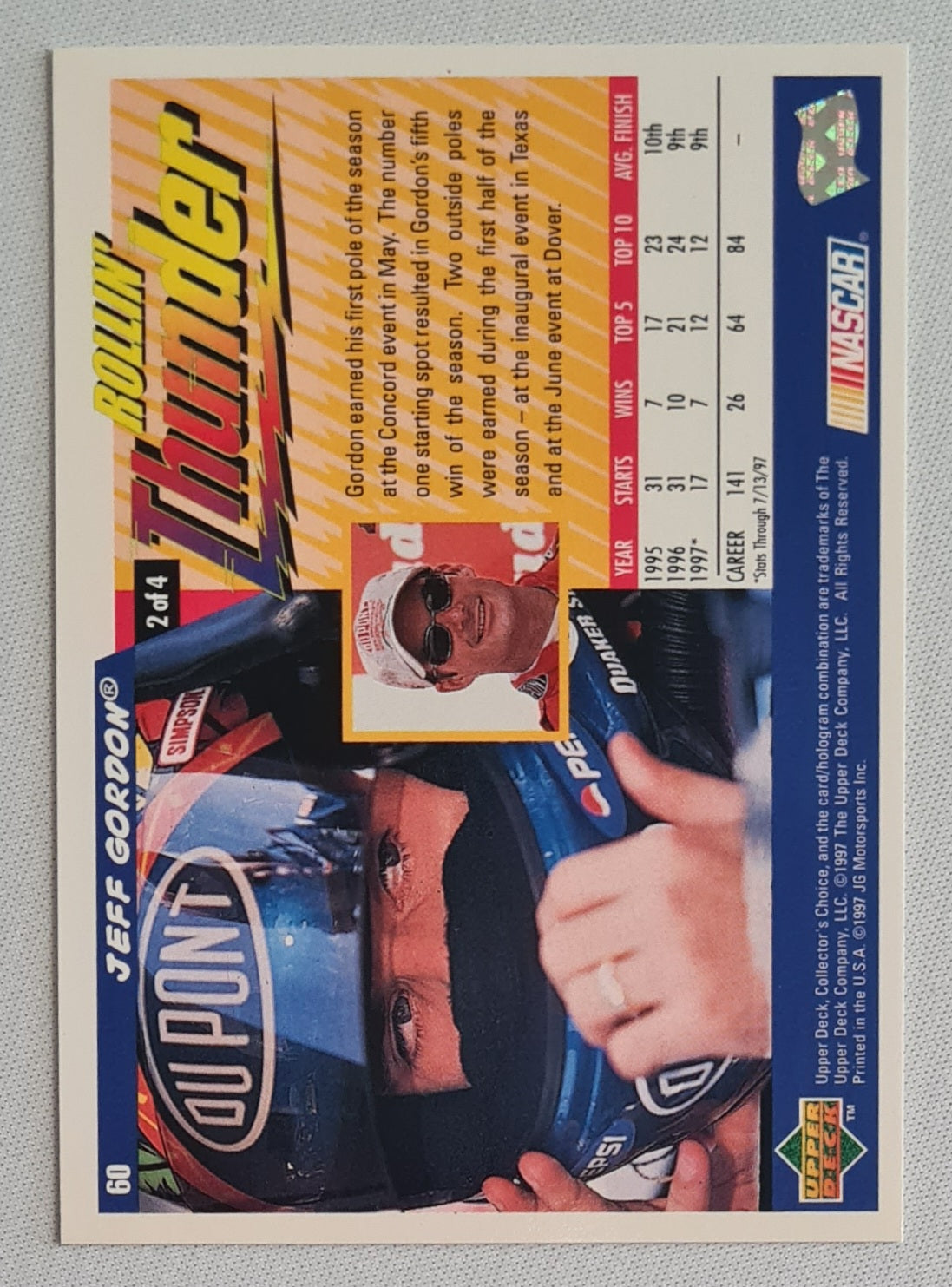 Jeff Gordon - 1997 Upper Deck Collector's Choice NASCAR Rollin' Thunder Chevrolet #60 (2 of 4)