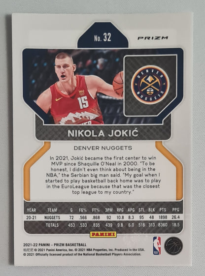 Nikola Jokic - 2021/22 Panini Prizm Basketball Denver Nuggets #32 Silver Cracked Ice