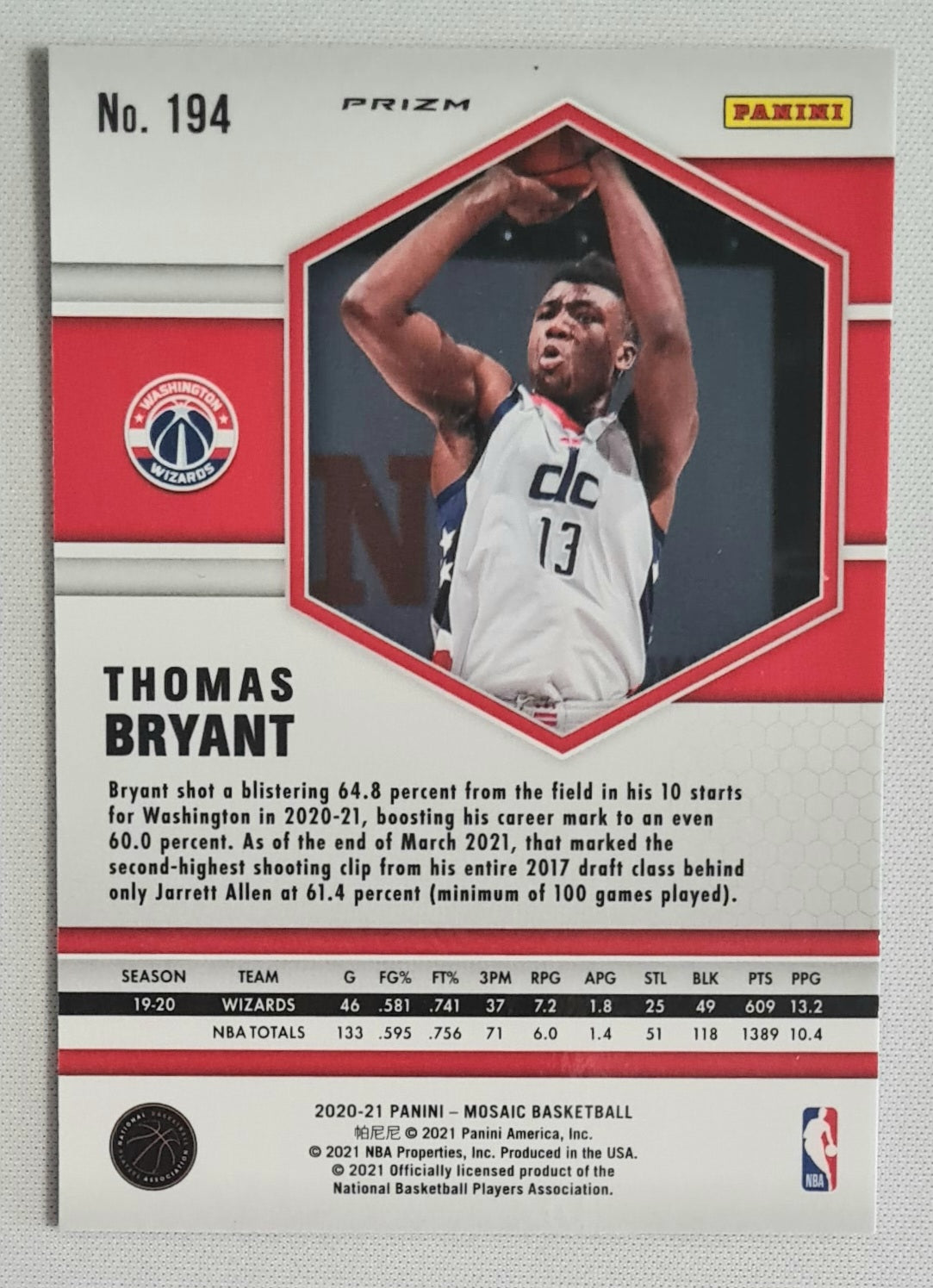 Thomas Bryant - 2020/21 Panini Mosaic Basketball NBA Washington Wizards #194