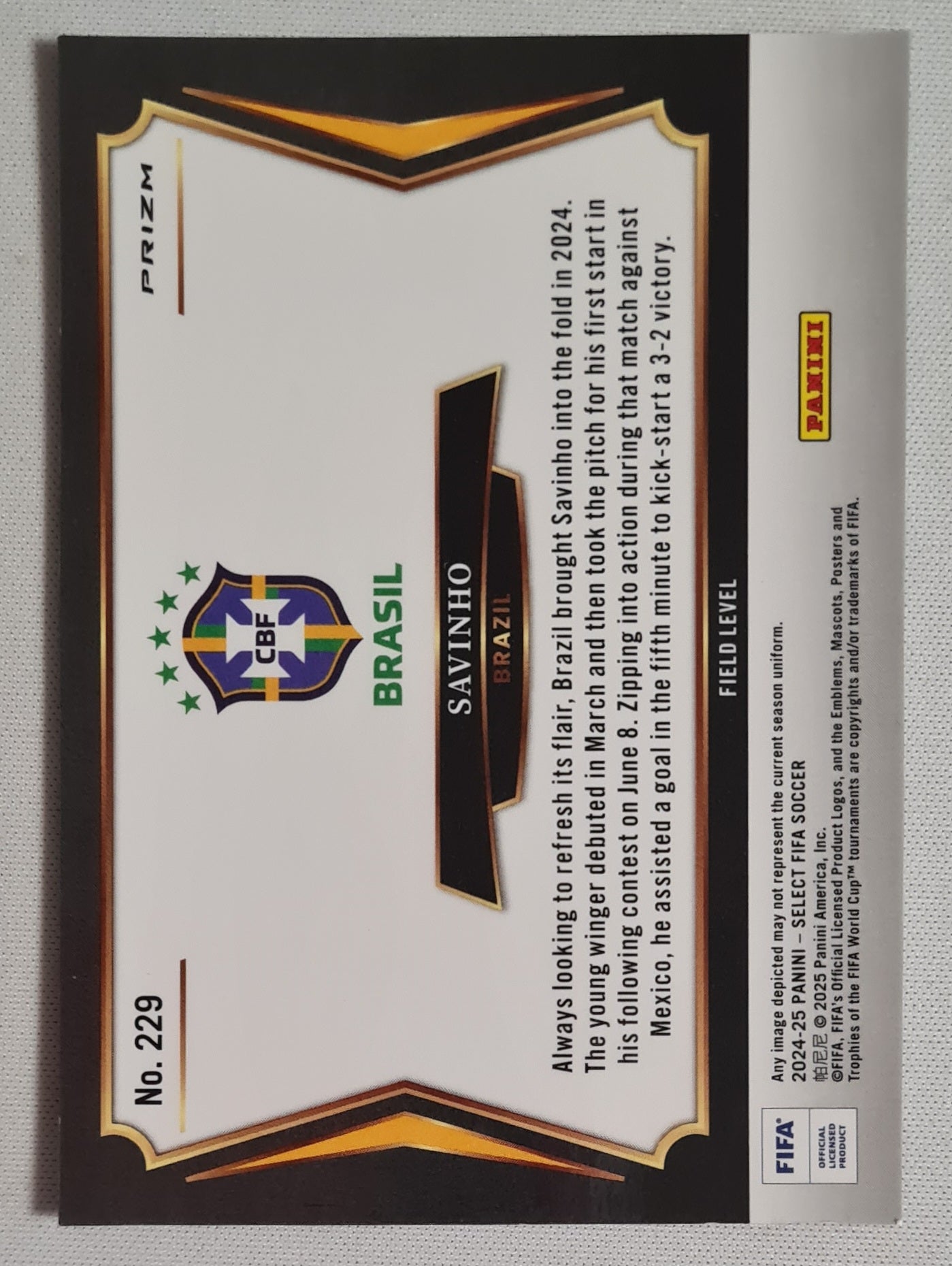 Savinho - 2024/25 Panini Select FIFA Soccer National Team Brasil #229 Field Level Zebra