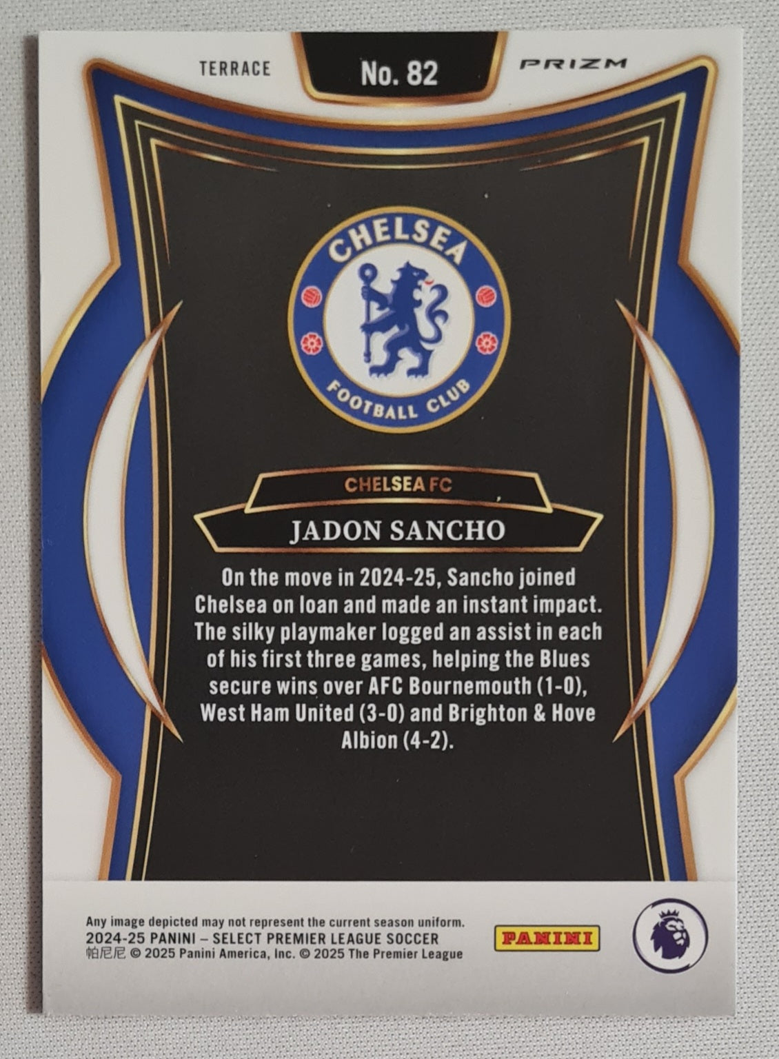 Jadon Sancho - 2024/25 Panini Select FIFA Soccer Chelsea C.F. #57 Terrace Zebra