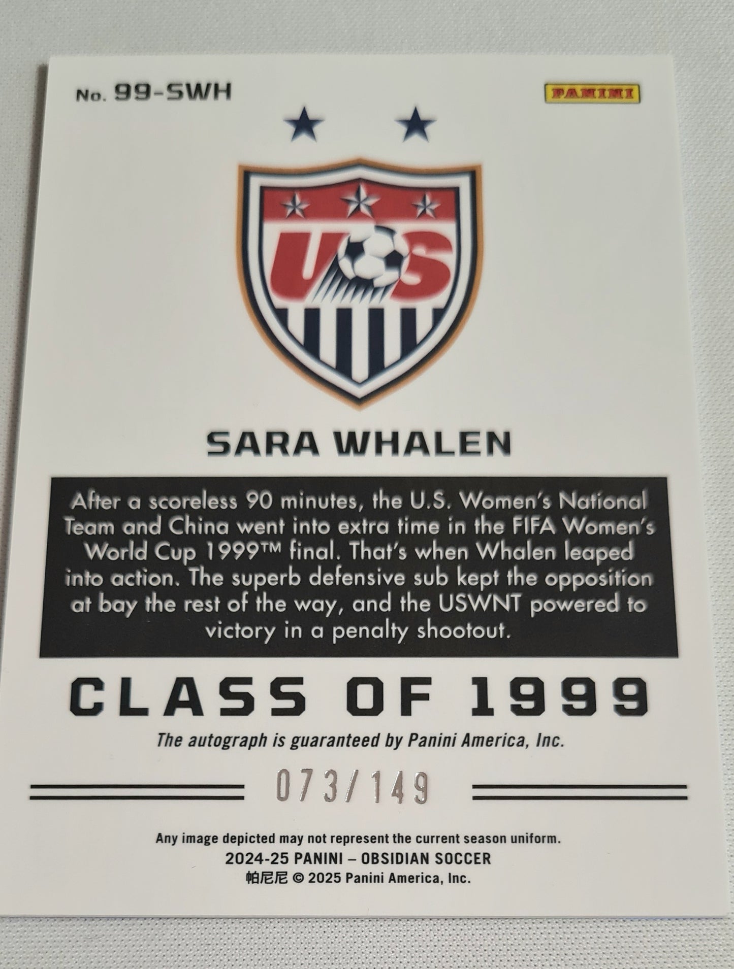 Sara Whalen - 2024/25 Panini Obsidian Soccer Team USA Class of 1999 #99-SWH /149 /Autograph