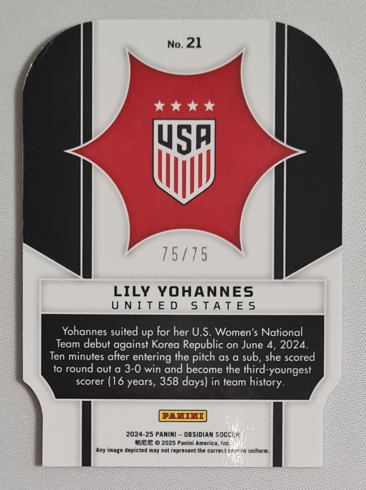 Lily Yohannes - 2024/25 Panini Obsidian Supernova Soccer Team USA (RC) #21 /75