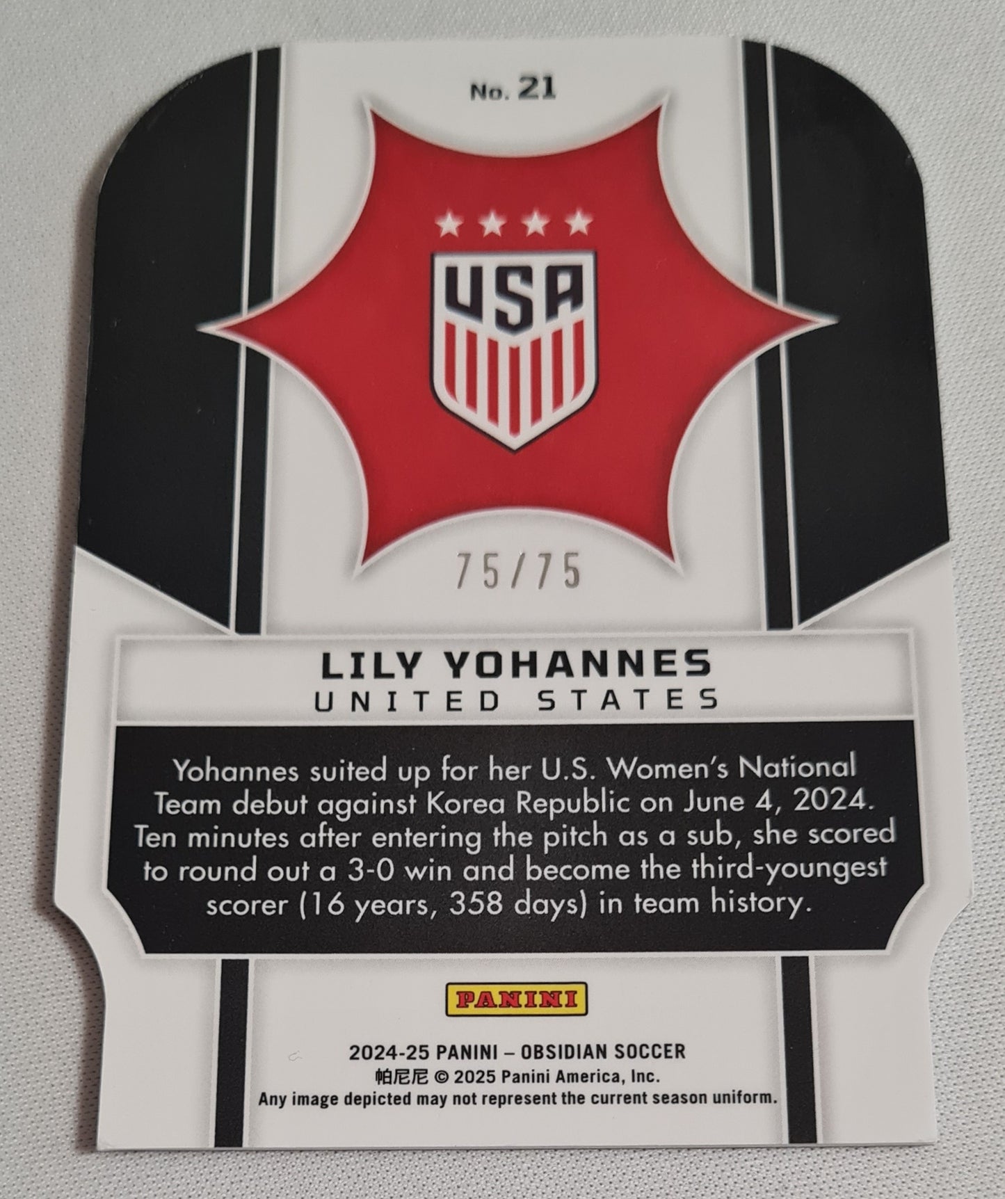 Lily Yohannes - 2024/25 Panini Obsidian Supernova Soccer Team USA (RC) #21 /75